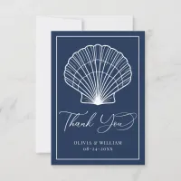 Navy Blue Seashell Beach Wedding Elegant Thank You Card