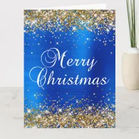 Gold Glitter Royal Blue Foil Big Merry Christmas Card