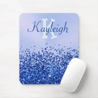 Simple Blue Brushed Metal and Glitter Monogram | Mouse Pad