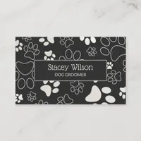 White And Dark Charcoal Pet Groomer Paw Print Business Card