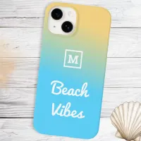 Beach Vibes Modern Blue Yellow Ombre Monogrammed Case-Mate iPhone 14 Case