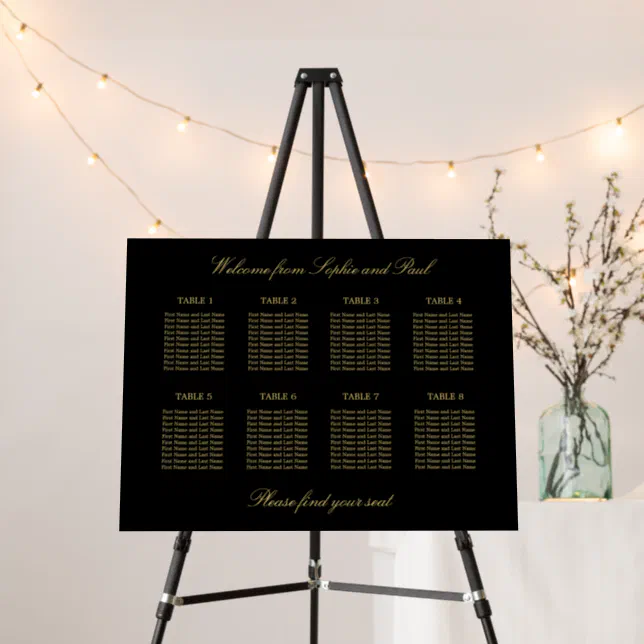 Black Golden Beige 8 Table Seating Chart Foam Board