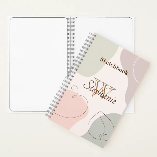 Trendy Abstract Shape Sketched Leaf Heart Monogram Notebook