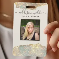 Holographic Signature Script Chic Glitter Salon ID Badge