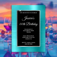 Turquoise Blue Foil Silver and Black Birthday Invitation