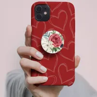 Thumbnail for Rustic Pretty Watercolor Red White Flowers Floral PopSocket