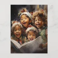 Four Children Singing AI Assisted Art Christmas Holiday Postcard