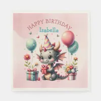 Girl's Dragon Themed Birthday Party Napkins