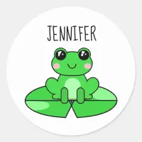 Personalized Cute Cartoon Frog on a Lily Pad Classic Round Sticker