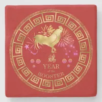 Chinese Zodiac Rooster Red/Gold ID542 Stone Coaster