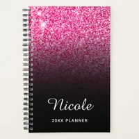 Black Hot Pink Glitter Ombre Personalized Planner