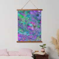 Purple Blue Green Fluid Art Swirls and Bubbles   Hanging Tapestry