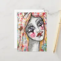 Colorful Girl Clown Heart Abstract Whimsical Art Postcard