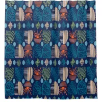 Caribbean Tribal Mudcloth: Festive Blue, Orange Shower Curtain