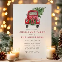 Watercolor Red Truck Wreath Christmas Party Invitation