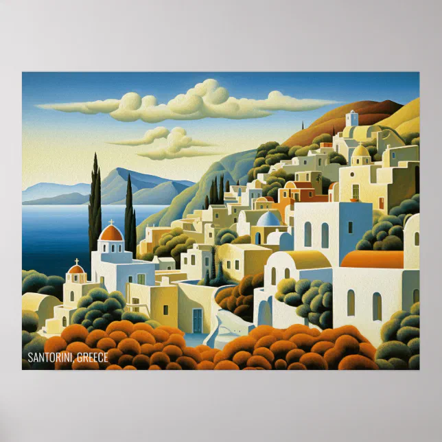 Santorini Island Oil Painting Greece Travel | Art Poster