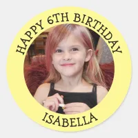 Personalized Photo, Age and Name Birthday   Classic Round Sticker