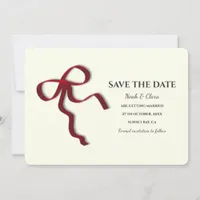 Elegant Minimalist with Red Bow - Simple classic Save The Date