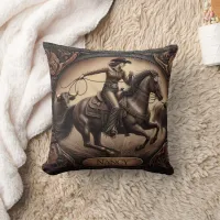 Rodeo Event With Cowgirl and Cattle at Sunset Throw Pillow