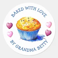 Baked with Love, Handmade Blueberry Muffins Classic Round Sticker