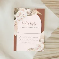 Terracotta Floral Pampas Grass Fall Wedding RSVP Card