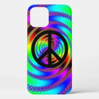 Rainbow Fractal and Black Peace Symbol iPhone 12 Case