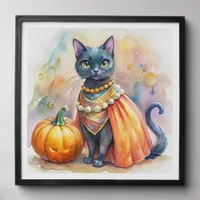 Black Halloween Cat with Beads Photo Tile