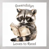 Nursery Art Poster Raccoon Reading Personlize