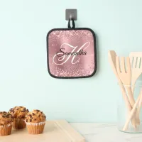 Glittery Light Pink Foil Fancy Monogram Pot Holder