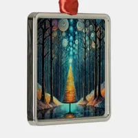 Iridescent Holiday Dream 🎄 Glowing Christmas Tree Metal Ornament