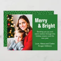 Minimalist Green "Merry & Bright" Photo Holiday Card