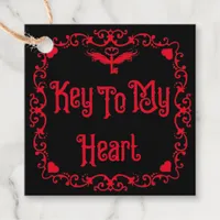 Goth Valentine Key To My Heart Red  Favor Tags