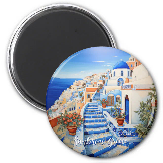 Santorini Island Illustration | Travel Art Magnet