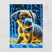 Cute Puppy Dog Playing in Snow Christmas Postcard