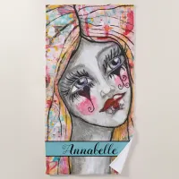 Abstract Art Whimsical Girl Love Clown Colorful Beach Towel