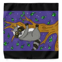 Whimsical Hand Drawn Raccoon Hanging from Tree  Bandana