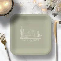 Desert Vibes Wedding Landscape Sage Green ID1019 Paper Plates