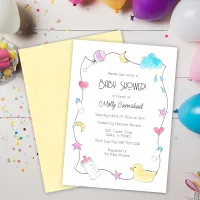 Hand Drawn Gender Neutral Baby Shower Duck Yellow Invitation