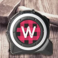 Red Buffalo Plaid Monogram Grunge Personalized  Tape Measure