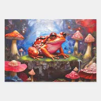 Cute frogs sitting on a pond on a sunny day wrapping paper sheets