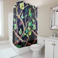 Leaves and butterflies painting shower curtain