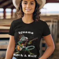 Rockstar Iguana in a Colorful Music Burst T-Shirt