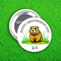 Happy Groundhog Day Cute Holiday Button