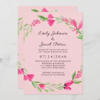 Pink Floral Greenery Light Pink Elegant Wedding Announcement