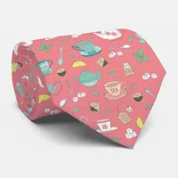 Dusky Pink Vintage Tea Cups Teapots Patterned Neck Tie