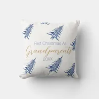 Blue  White Pagoda Christmas Tree First Christmas Throw Pillow