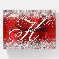 Silver Glitter Red Foil Fancy Monogram Paperweight