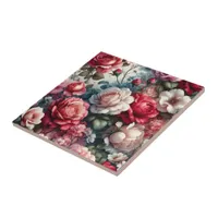 Timeless Rose Floral Charm Ceramic Tile