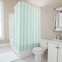 Blue white green  Stripes Beach bathroom coastal  Shower Curtain