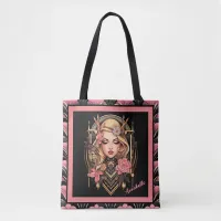 Elegant Boho Girl Black and Pink Tote Bag